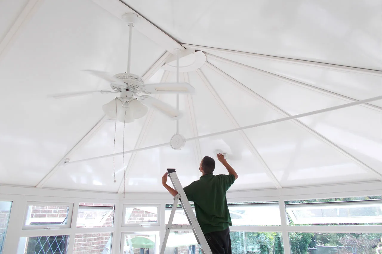 Green Space White Conservatory Roof Installation